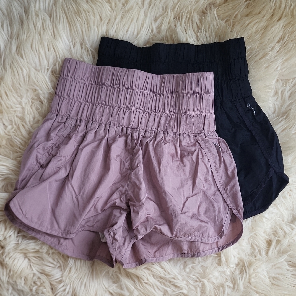 FP Movement by Free People High-Waisted Shorts - Black and Mauve